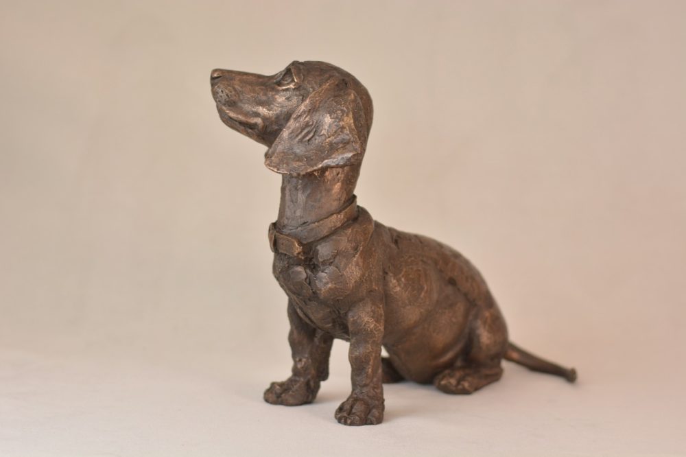 'Sitting Dachsund Puppy' Bronze, Dachsund Puppy Sculpture, Dachsund Statue Bronze Resin Tanya Russell Animal Sculptures