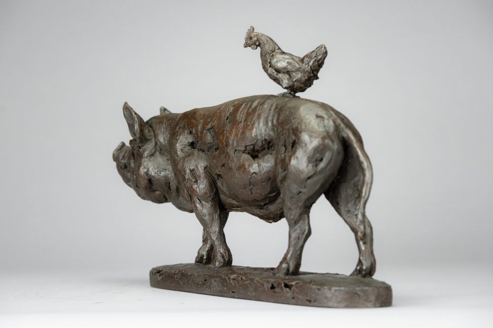9 'Pig and Chicken', Bronze Pig, Pig Sculpture, Pig Statue, Bronze Resin, Tanya Russell Animal Sculpture-2