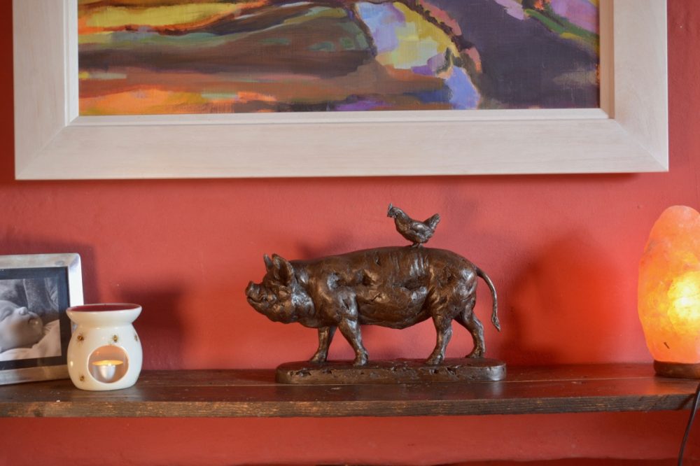 'Pig and Chicken' Sculpture, Pig and Chicken Statue, Bronze Resin Tanya Russell Animal Sculptures