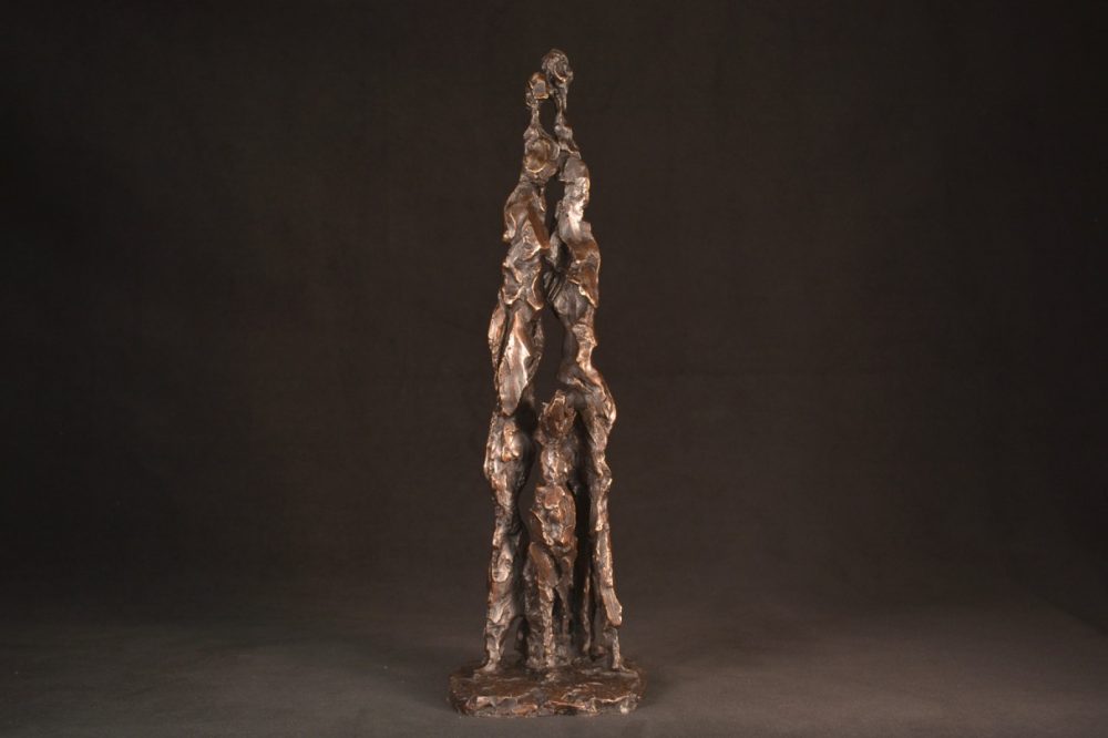 'Togetherness' Bronze, two figures and a dog Sculpture, dog and family Statue, Foundry Bronze Tanya Russell Animal Sculptures