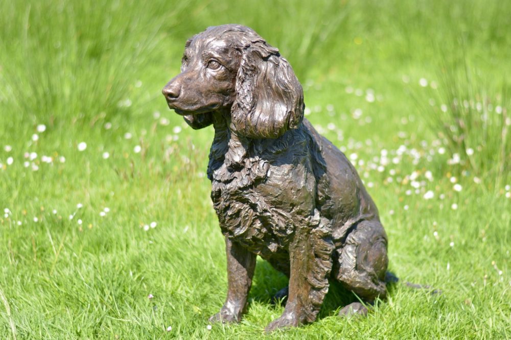 ''Sitting Working Spaniel", Bronze Dog, Sitting Working Spaniel Sculpture, Spaniel Statue, Bronze Resin Tanya Russell Animal Sculptures