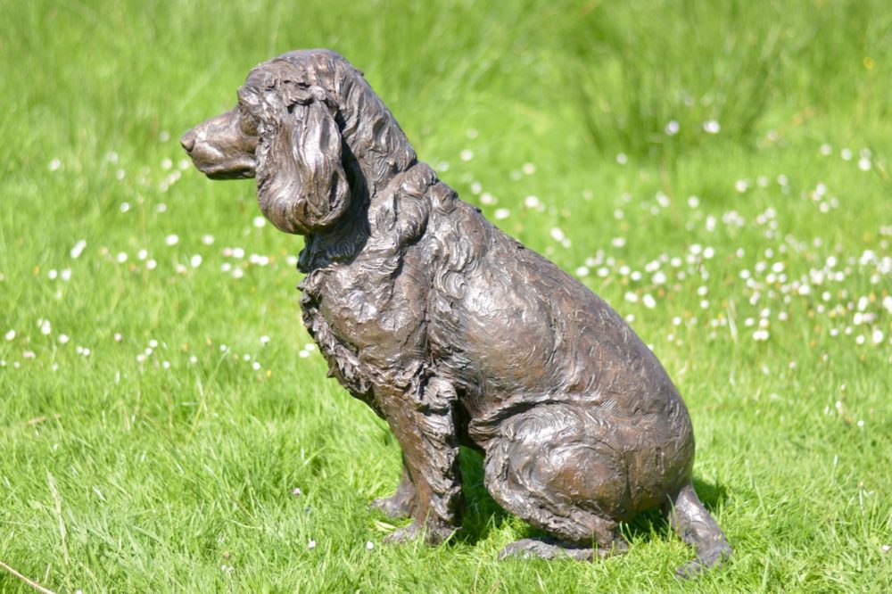 ''Sitting Working Spaniel", Bronze Dog, Sitting Working Spaniel Sculpture, Spaniel Statue, Bronze Resin Tanya Russell Animal Sculptures