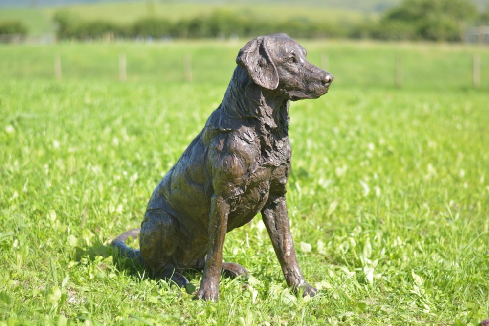 ''Sitting Golden Retriever", Bronze Dog, Sitting Golden Retriever Sculpture, Retriever Statue, Bronze Resin Tanya Russell Animal Sculptures