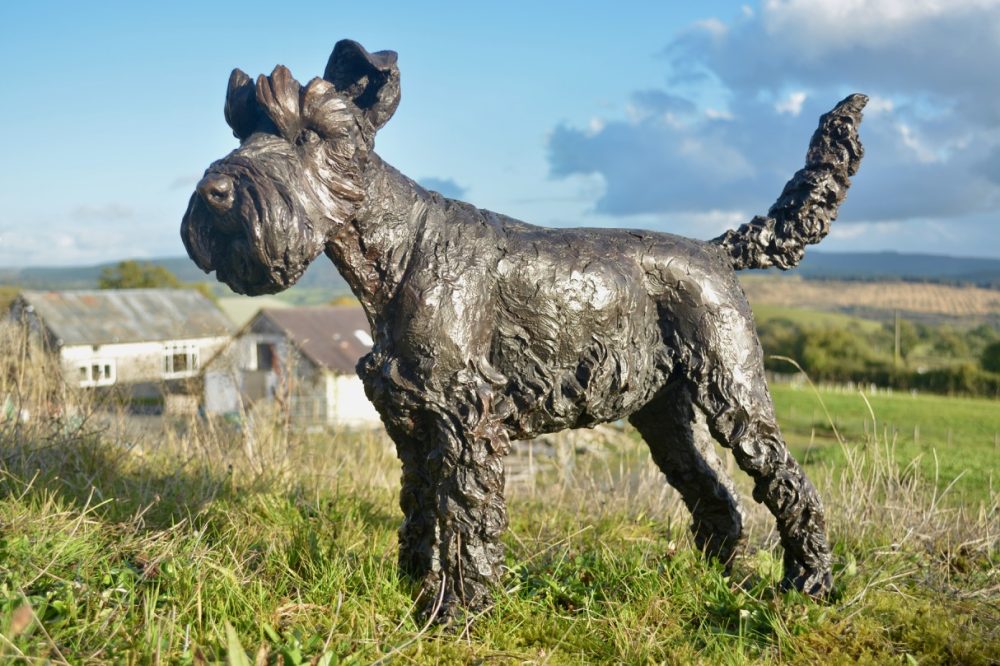 ''Standing Miniature Schnauzer", Bronze Dog, Standing Miniature Schnauzer Sculpture, Schnauzer Statue, Bronze Resin Tanya Russell Animal Sculptures