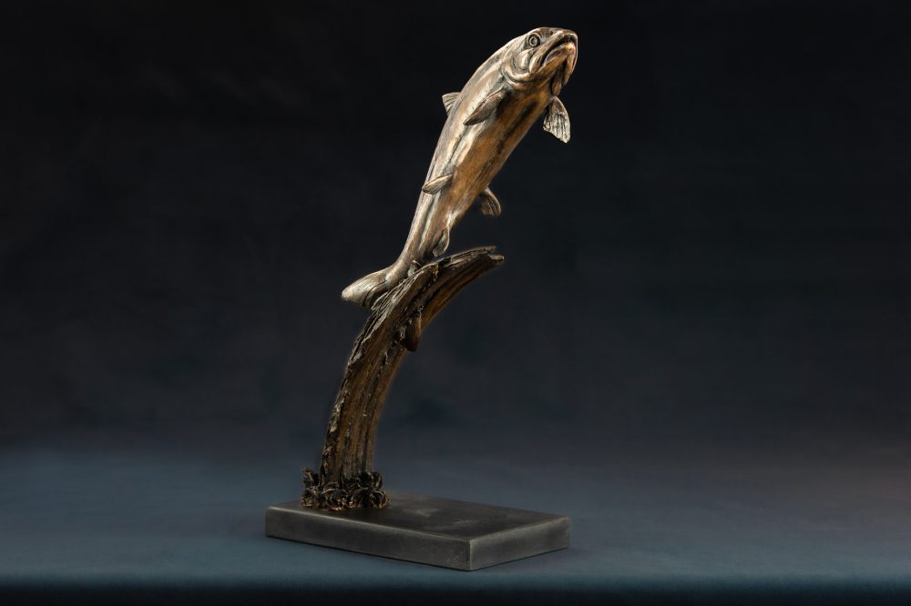 BRONZE RESIN 'Leaping Salmon, Bronze Fish, Salmon Sculpture, Salmon Statue, Bronze Resin Tanya Russell Animal Sculptures 02