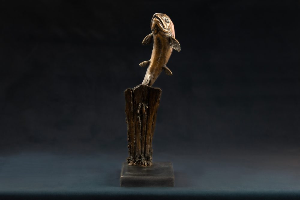 BRONZE RESIN 'Leaping Salmon, Bronze Fish, Salmon Sculpture, Salmon Statue, Bronze Resin Tanya Russell Animal Sculptures 03