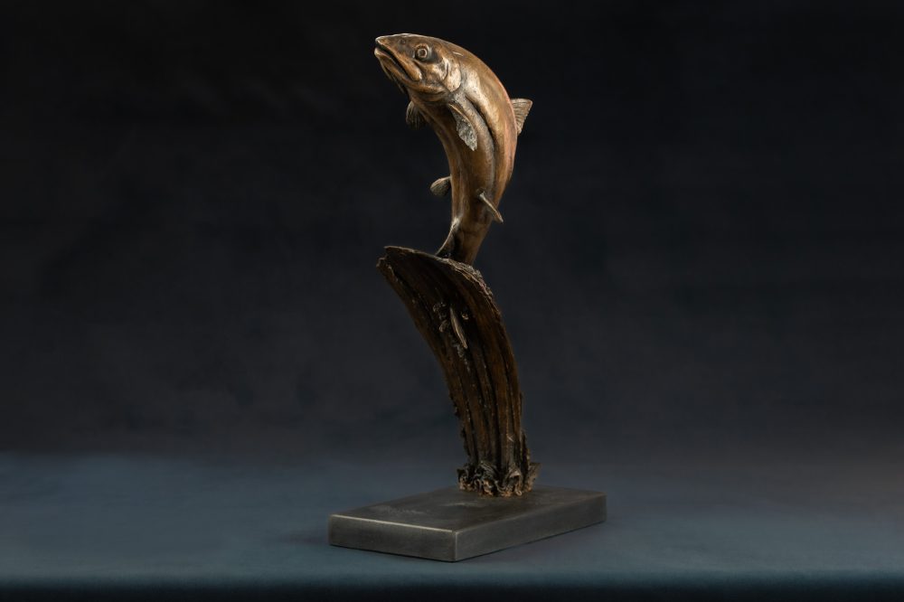 BRONZE RESIN 'Leaping Salmon, Bronze Fish, Salmon Sculpture, Salmon Statue, Bronze Resin Tanya Russell Animal Sculptures 04