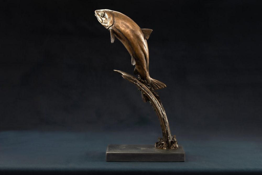 BRONZE RESIN 'Leaping Salmon, Bronze Fish, Salmon Sculpture, Salmon Statue, Bronze Resin Tanya Russell Animal Sculptures 05