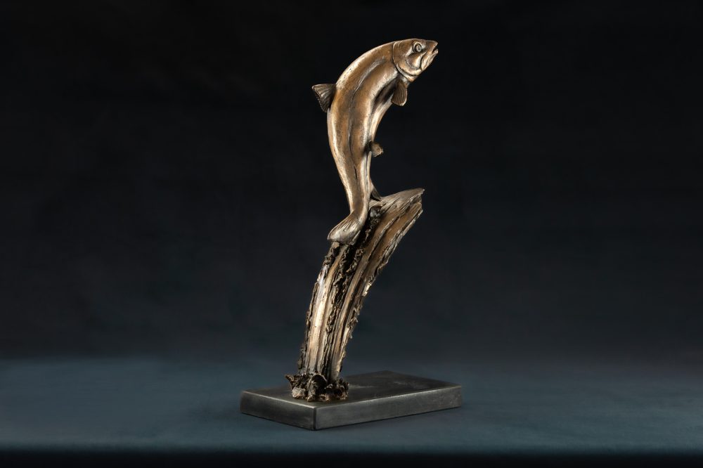 BRONZE RESIN 'Leaping Salmon, Bronze Fish, Salmon Sculpture, Salmon Statue, Bronze Resin Tanya Russell Animal Sculptures 08