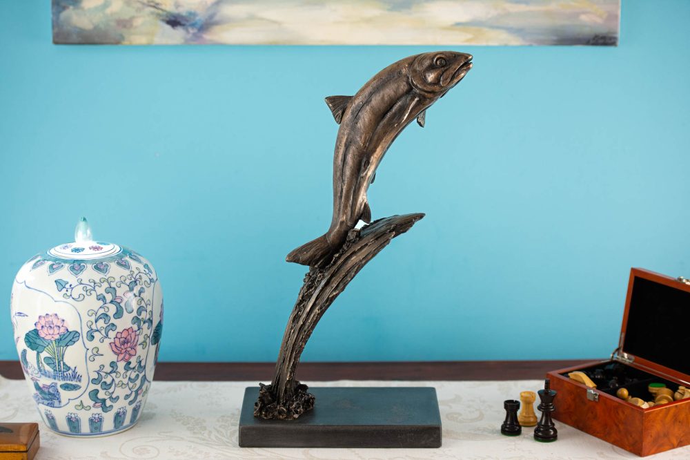 BRONZE RESIN 'Leaping Salmon, Bronze Fish, Salmon Sculpture, Salmon Statue, Bronze Resin Tanya Russell Animal Sculptures 09