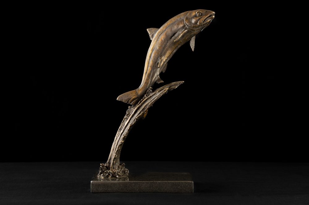 FOUNDRY BRONZE - 'Leaping Salmon' Bronze Fish, Salmon Sculpture, Salmon Statue, Foundry Bronze Metal, Tanya Russell Animal Sculptures (1 of 8)