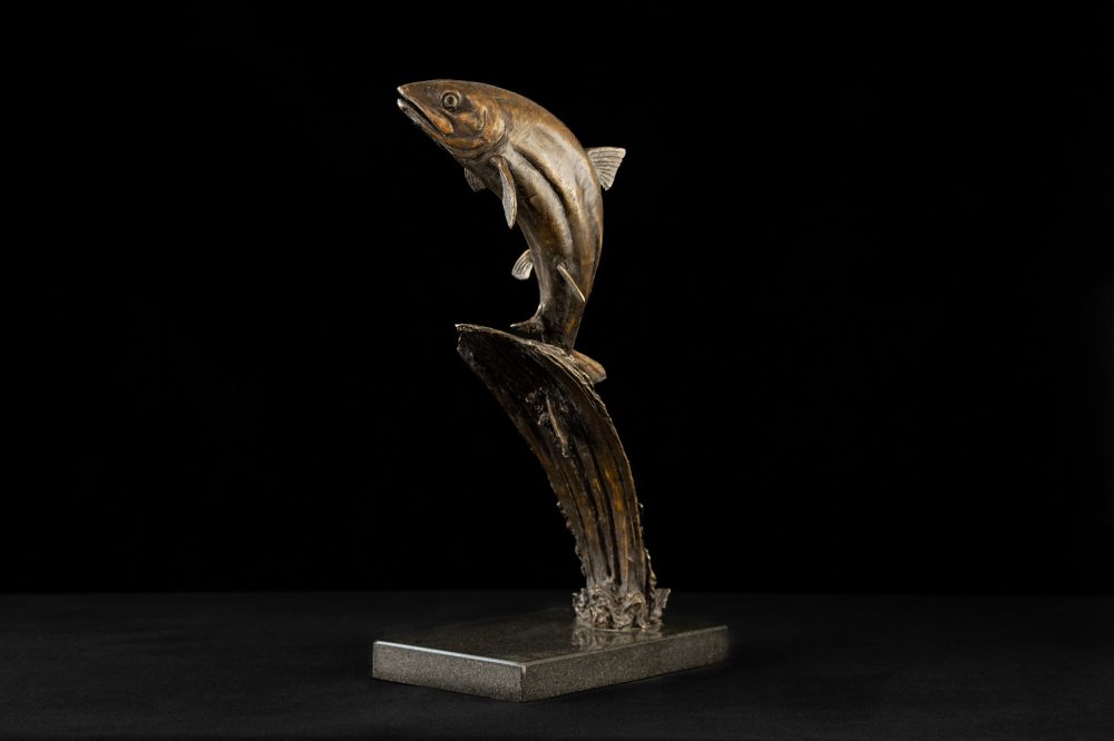 FOUNDRY BRONZE - 'Leaping Salmon' Bronze Fish, Salmon Sculpture, Salmon Statue, Foundry Bronze Metal, Tanya Russell Animal Sculptures (4 of 8)