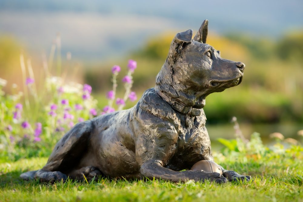 4 'Lying Crossbreed Dog with Ball, Rocky', Dog Sculpture, Bronze Dog, Bronze Resin, Tanya Russell Animal Sculptures-3 4 'Lying Crossbreed Dog with Ball, Rocky', Dog Sculpture, Bronze Dog, Bronze Resin, Tanya Russell Animal Sculptures-3