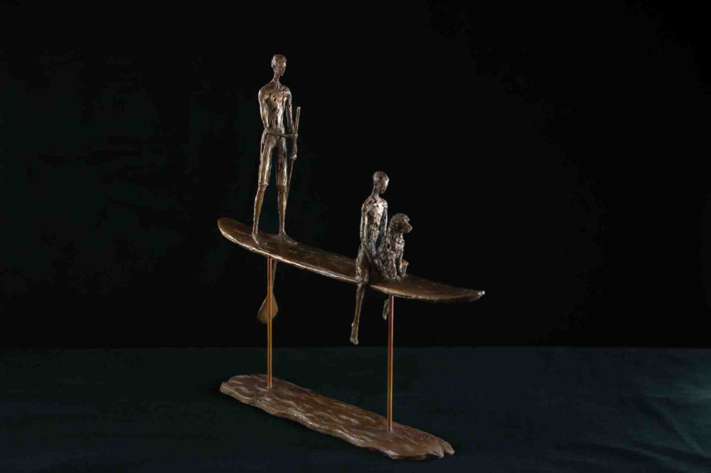1 'On The Water', Paddle Boarding Sculpture, Bronze Paddleboarders, Foundry Bronze Metal, Tanya Russell Animal Sculptures-9