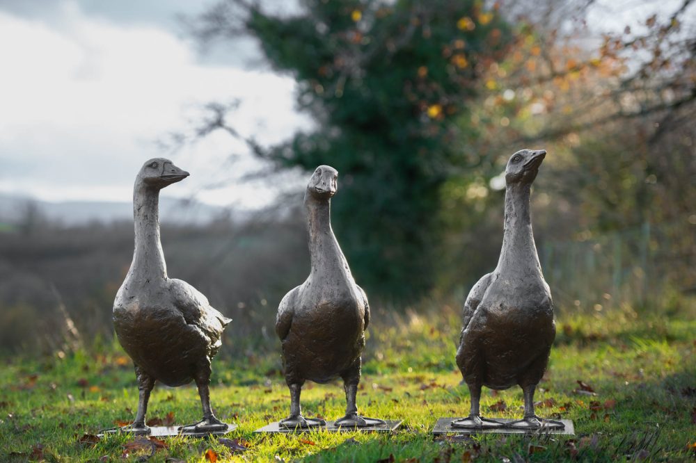 2 Group of Geese, Bronze Goose, Goose Sculpture, Goose Statue, Bronze Resin, Tanya Russell Sculptures-1