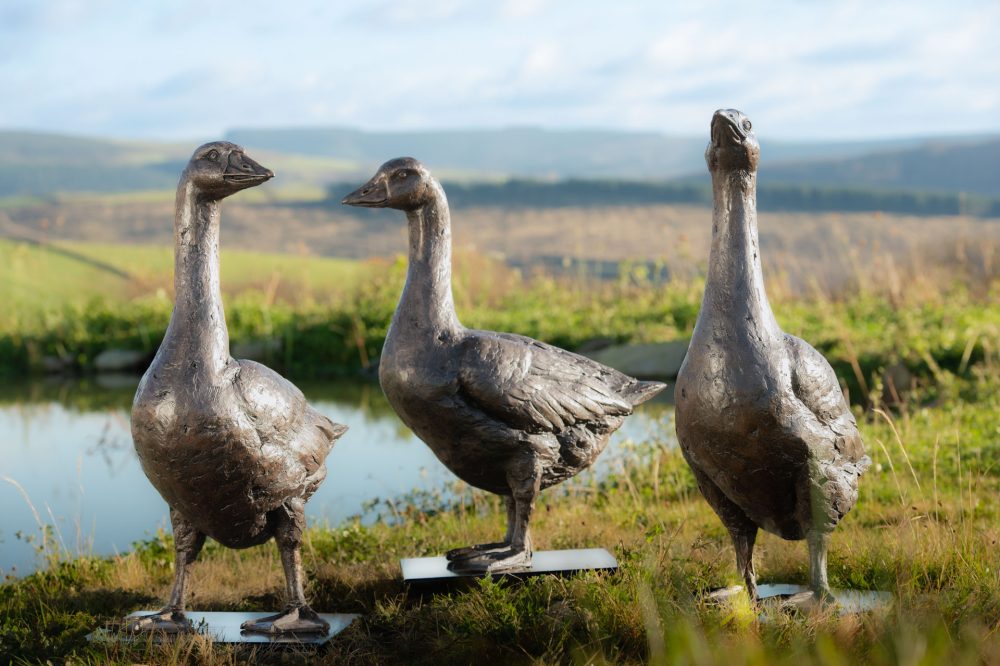 3 Group of Geese, Bronze Goose, Goose Sculpture, Goose Statue, Bronze Resin, Tanya Russell Sculptures-2