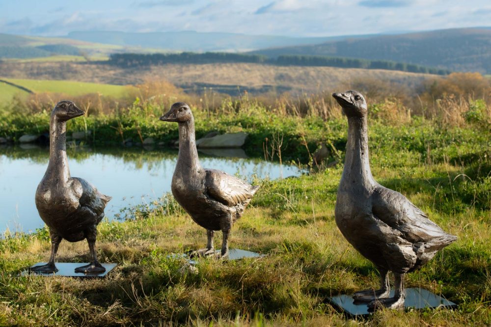 4 Group of Geese, Bronze Goose, Goose Sculpture, Goose Statue, Bronze Resin, Tanya Russell Sculptures-3