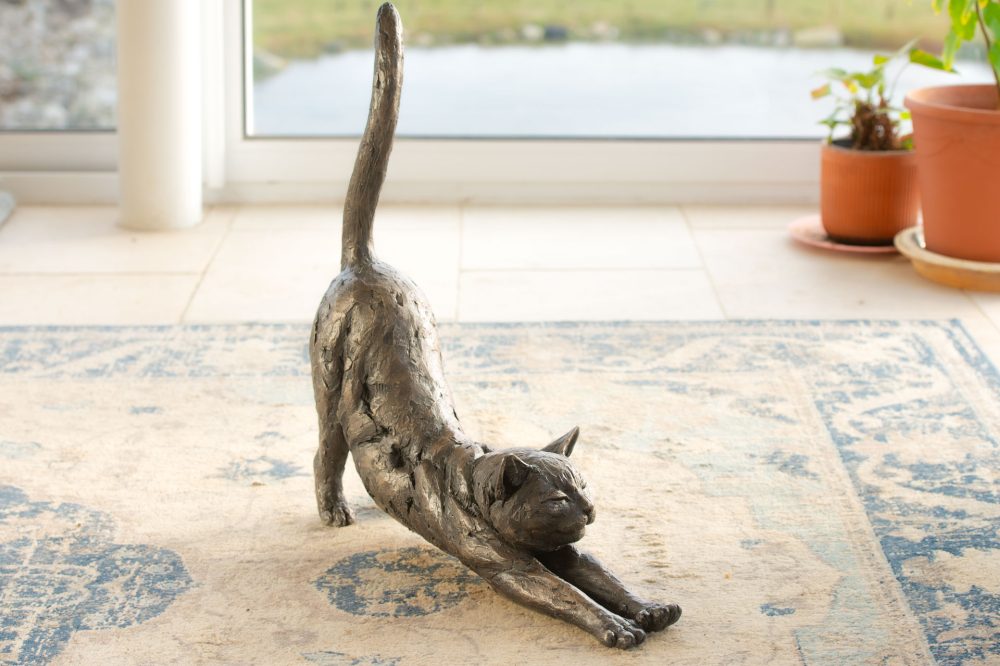 1 'Stretching Cat', Cat Sculpture, Cat Statue, Bronze Resin, Tanya Russell Animal Sculptures-1