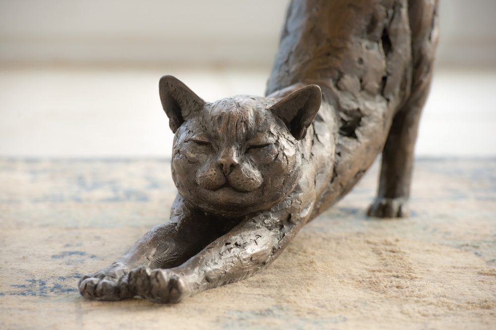 12 'Stretching Cat', Cat Sculpture, Cat Statue, Bronze Resin, Tanya Russell Animal Sculptures-9