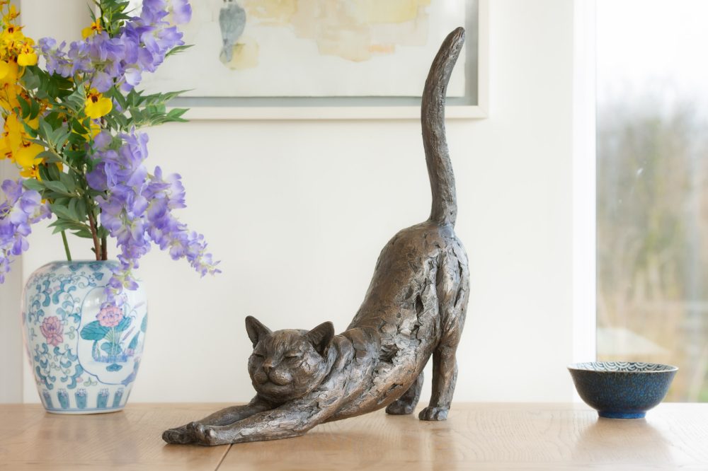 5 'Stretching Cat', Cat Sculpture, Cat Statue, Bronze Resin, Tanya Russell Animal Sculptures-29