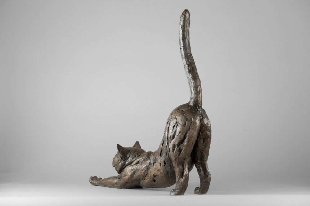 7 'Stretching Cat', Cat Sculpture, Cat Statue, Bronze Resin, Tanya Russell Animal Sculptures-17