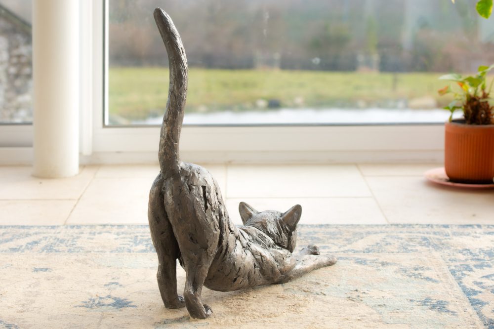 9 'Stretching Cat', Cat Sculpture, Cat Statue, Bronze Resin, Tanya Russell Animal Sculptures-6