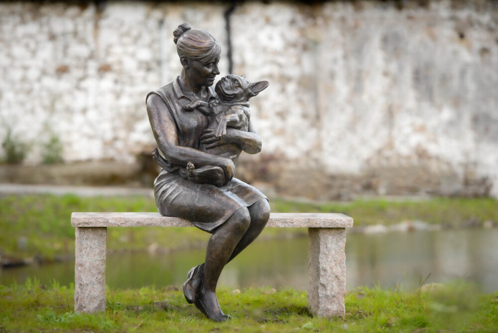 1 'Sitting Women With French Bulldog', Dog Sculpture, Dog Statue, Foundry Bronze Metal, Tanya Russell Dog Sculptures-2