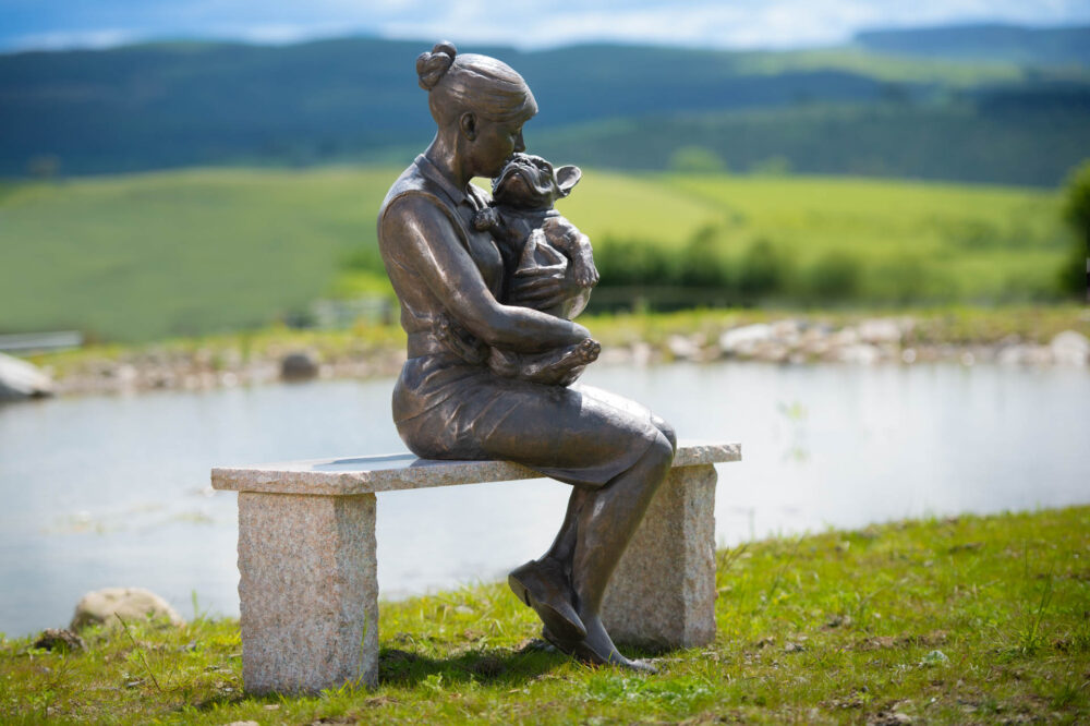 10 'Sitting Women With French Bulldog', Dog Sculpture, Dog Statue, Foundry Bronze Metal, Tanya Russell Dog Sculptures-8