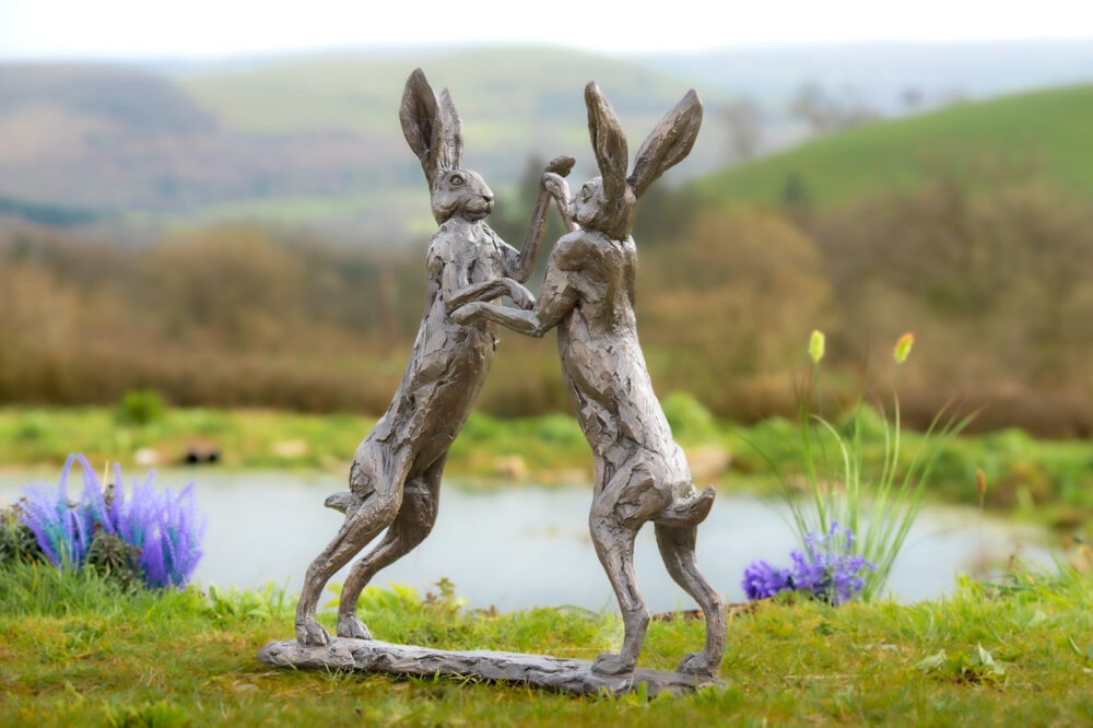 3 'Dancing Hares', Hare Sculpture, Bronze Resin, Tanya Russell Animal Sculptures (3 of 19)