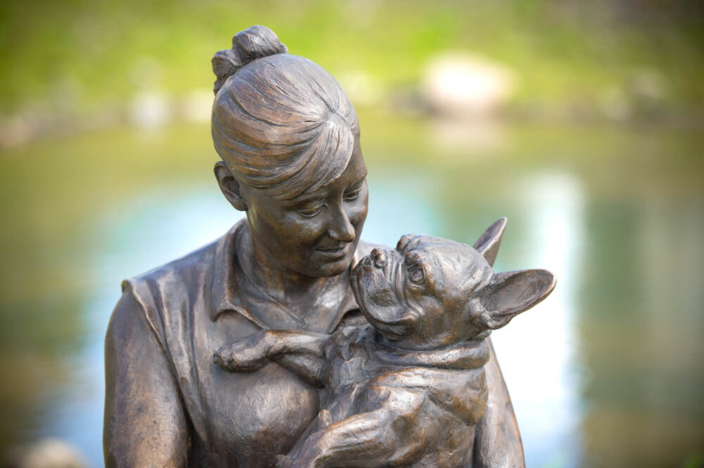 3 'Sitting Women With French Bulldog', Dog Sculpture, Dog Statue, Foundry Bronze Metal, Tanya Russell Dog Sculptures-4
