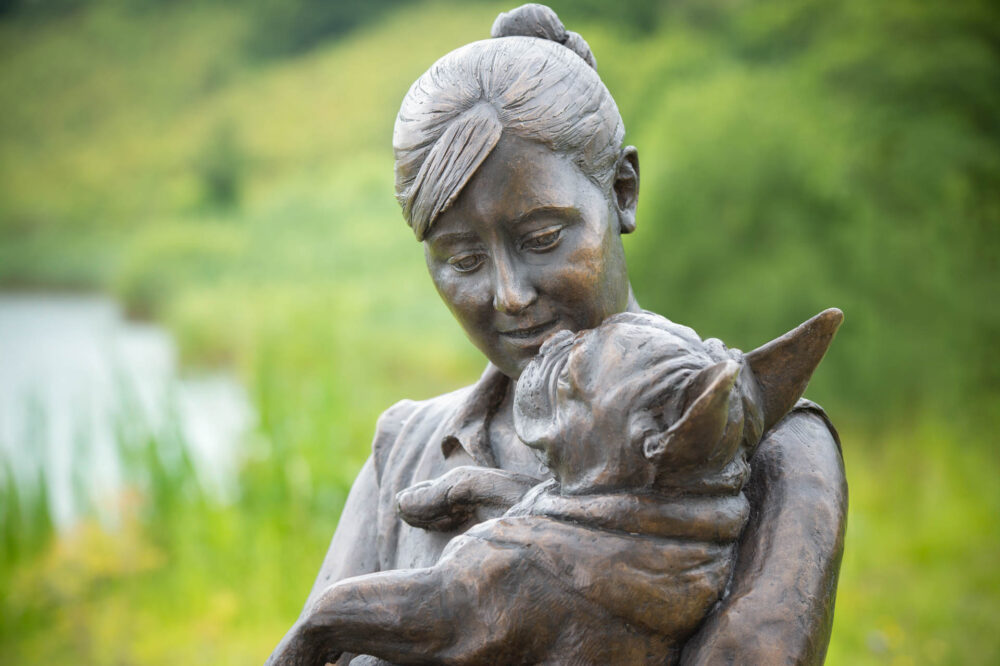 4 'Sitting Women With French Bulldog', Dog Sculpture, Dog Statue, Foundry Bronze Metal, Tanya Russell Dog Sculptures-12