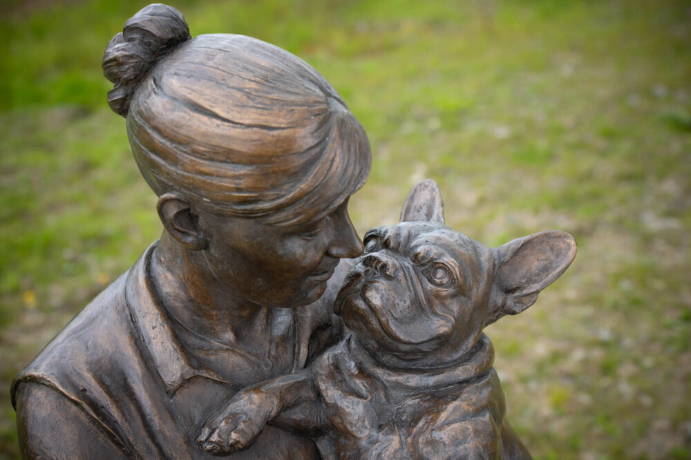 5 'Sitting Women With French Bulldog', Dog Sculpture, Dog Statue, Foundry Bronze Metal, Tanya Russell Dog Sculptures-13