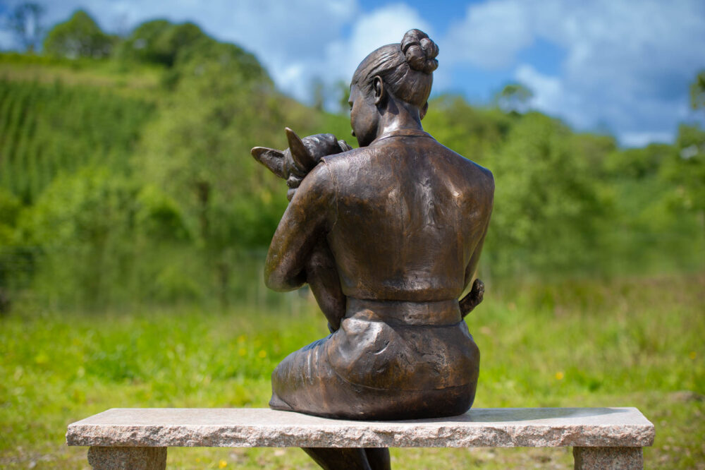 7 'Sitting Women With French Bulldog', Dog Sculpture, Dog Statue, Foundry Bronze Metal, Tanya Russell Dog Sculptures-6