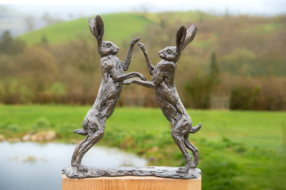 9 'Dancing Hares', Hare Sculpture, Bronze Resin, Tanya Russell Animal Sculptures (16 of 19)