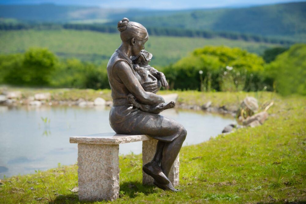 9 'Sitting Women With French Bulldog', Dog Sculpture, Dog Statue, Foundry Bronze Metal, Tanya Russell Dog Sculptures-10