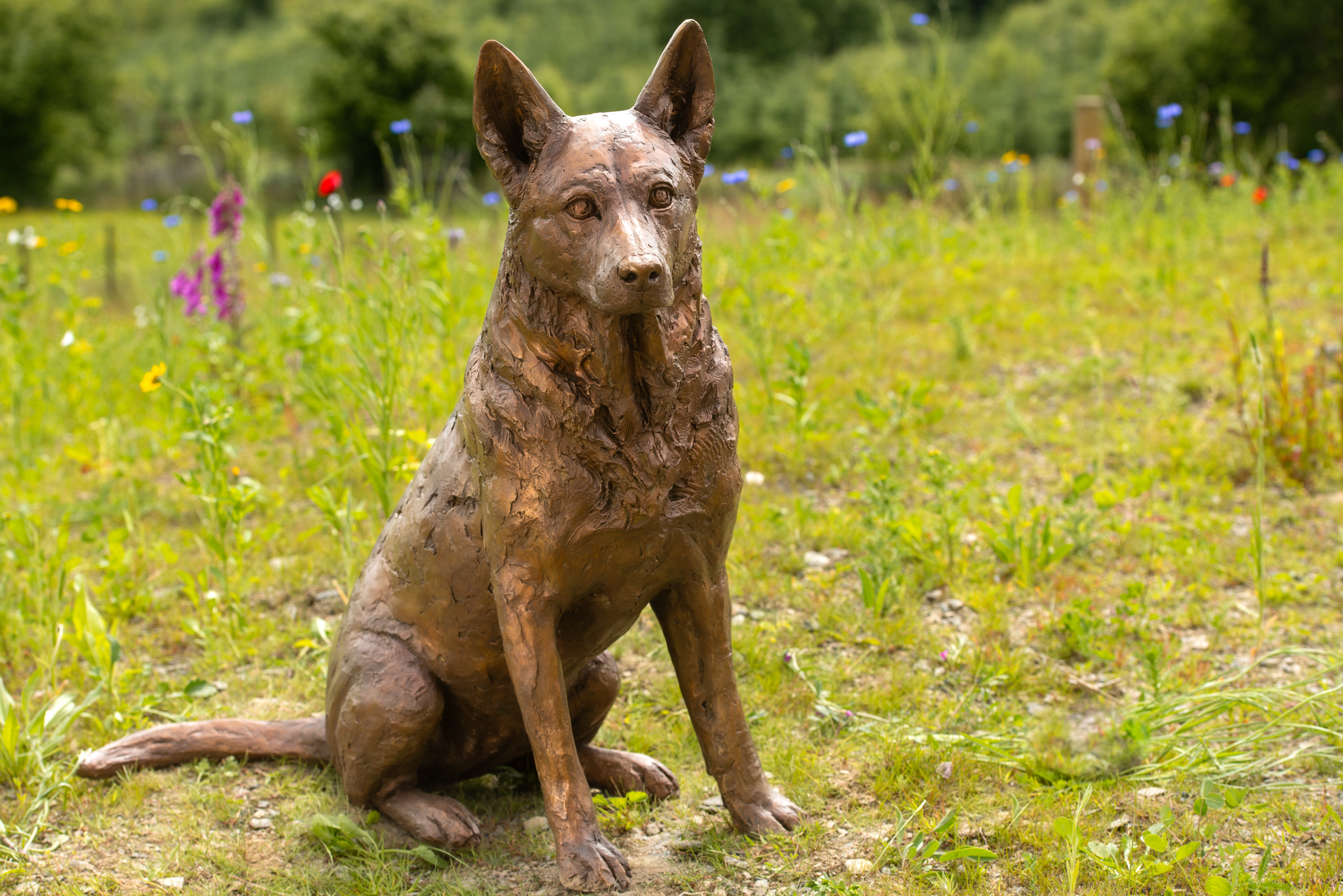'Stargazers' man and dog on ring sculpture
