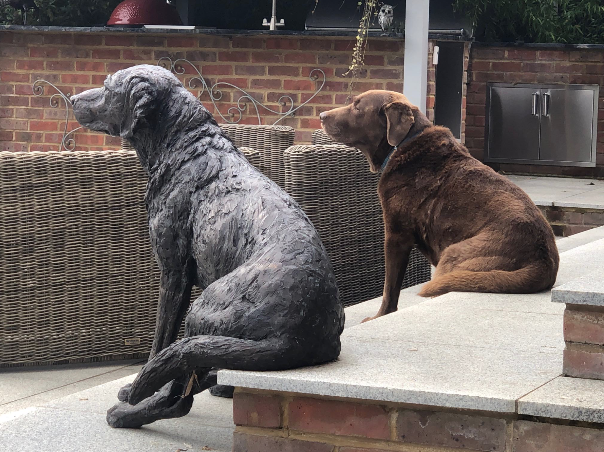 'Stargazers' man and dog on ring sculpture