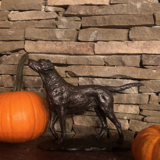 'Stargazers' man and dog on ring sculpture