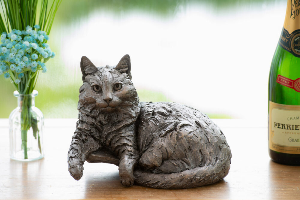 10 'Cat Lying in Basket', Cat Sculpture, Cat Statue, Foundry Bronze, Tanya Russell Animal Sculptures (1 of 17)