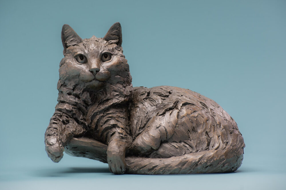 11 'Cat Lying in Basket', Cat Sculpture, Cat Statue, Foundry Bronze, Tanya Russell Animal Sculptures (4 of 17)