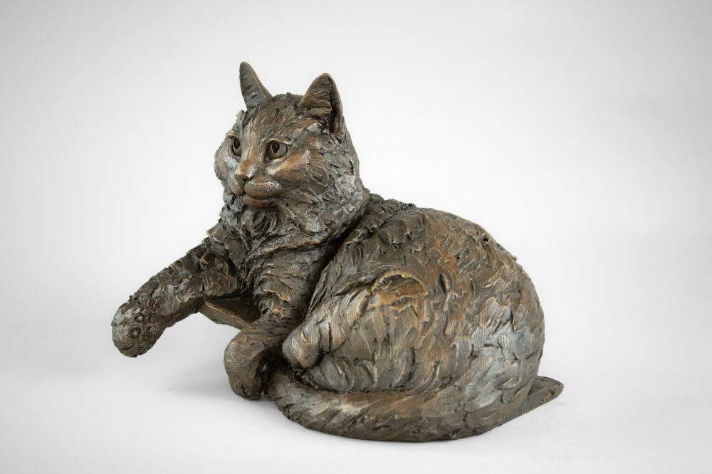 2 'Cat in Basket ', Bronze Cat, Cat Sculpture, Cat Statue, Bronze Resin, Tanya Russell Animal Sculptures-4