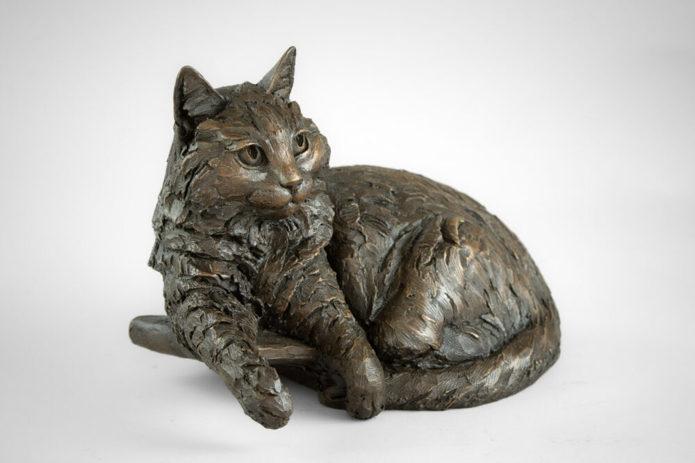 9 'Cat in Basket ', Bronze Cat, Cat Sculpture, Cat Statue, Bronze Resin, Tanya Russell Animal Sculptures-3